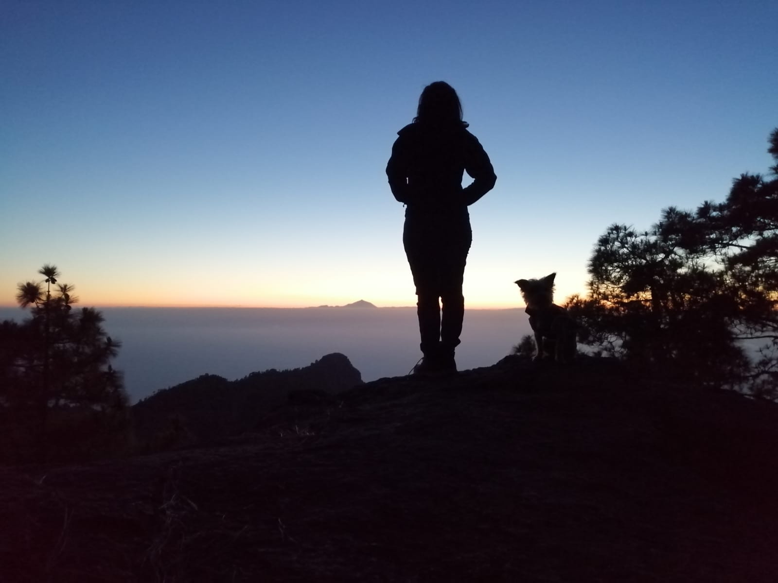 Elisabet al amanecer, mirando el horizonte